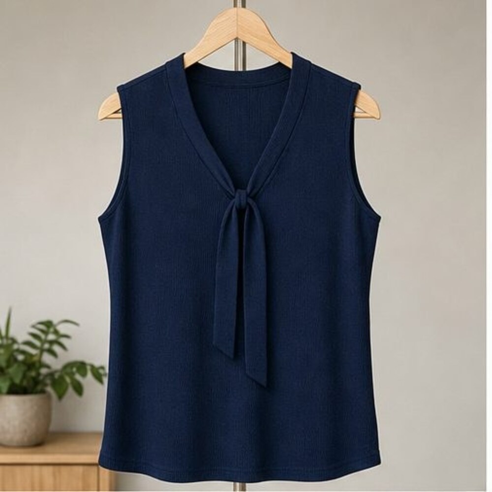 Navy V Neck Top